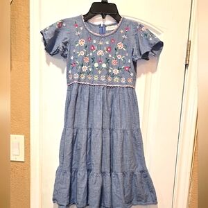 Floral Embroidered Blue Kids Dress